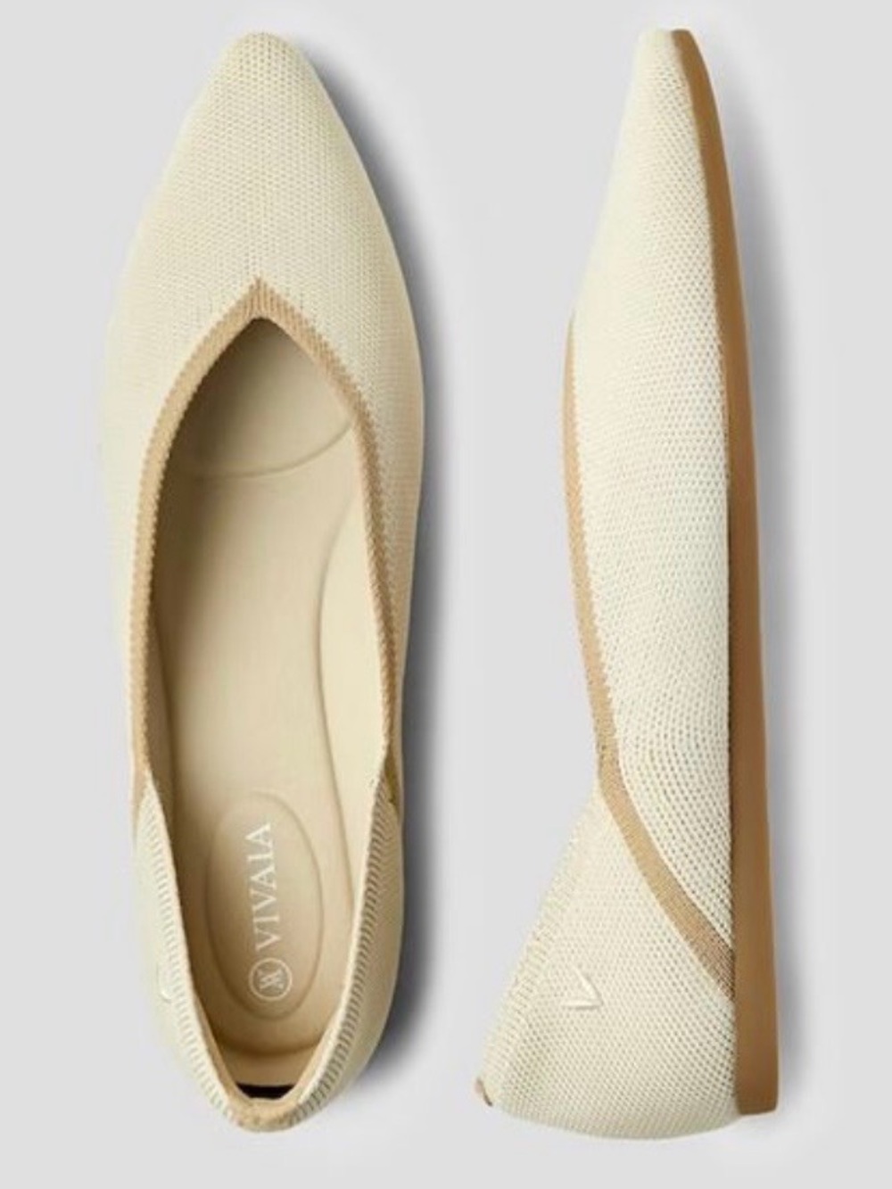 VIVAIA Valencia Pointed Toe V Cut Contrast Trim Flats Wheat Natural Sz 40 9 NWOT
